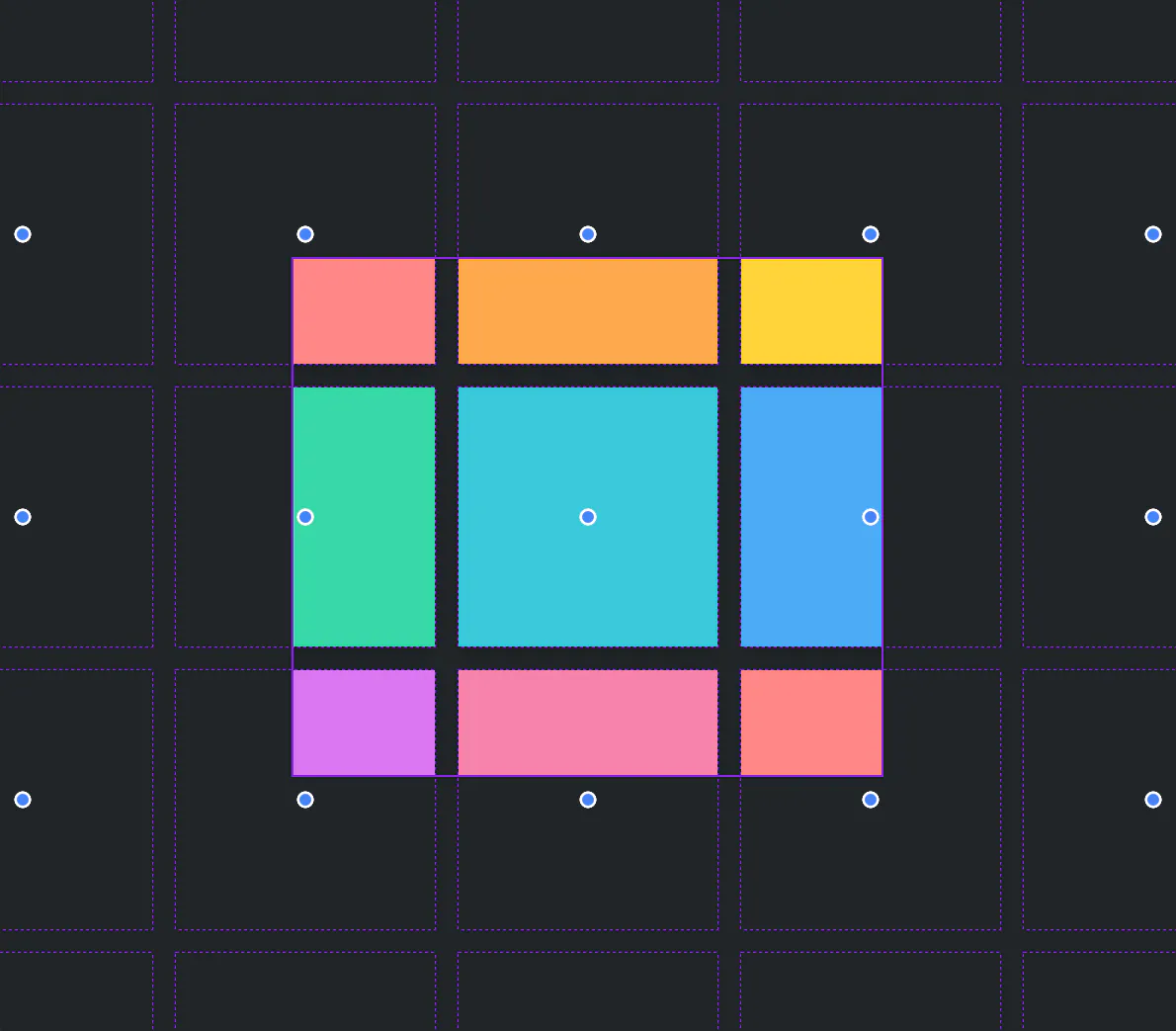 The scroll-snap overlay is visible even outside of the boundaries of the container, revealing the overflowing scroll-snap items.