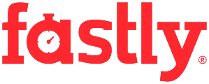 A red and black logo for fastly