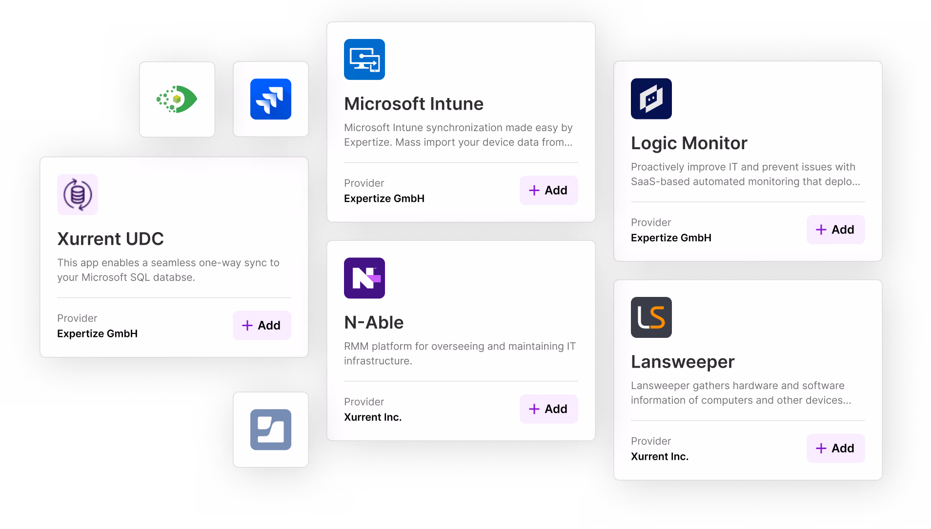 A few of the integrations which connect directly to Xurrent