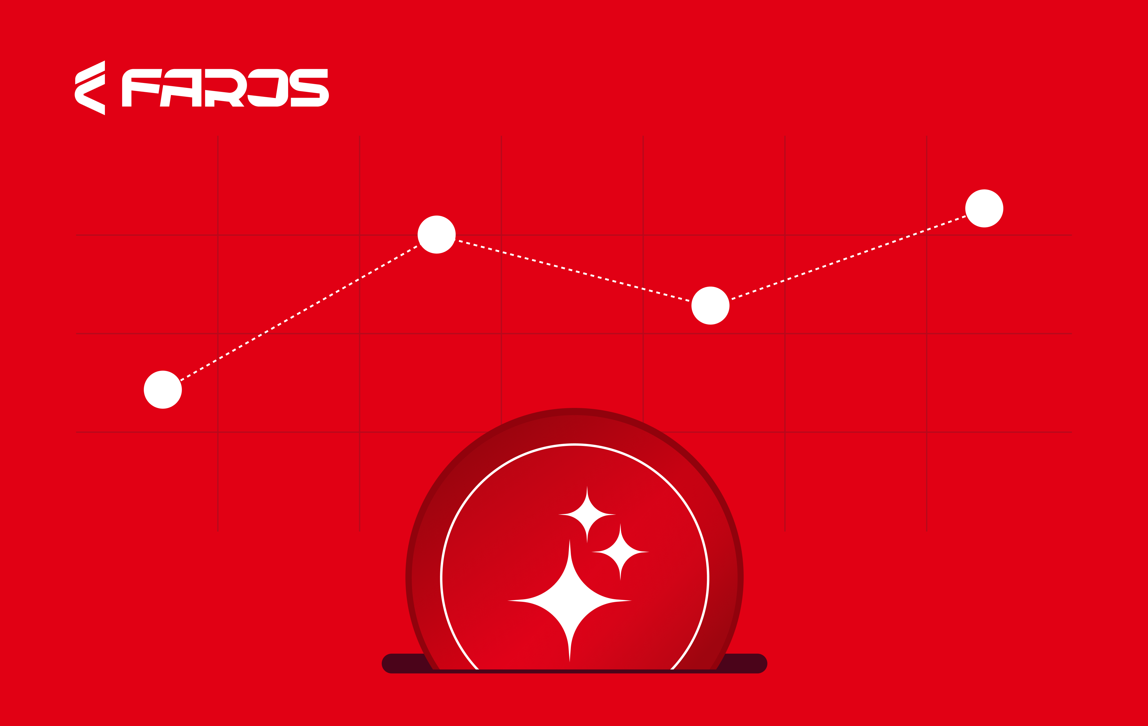 Faros logo over a rising trend line on a red background