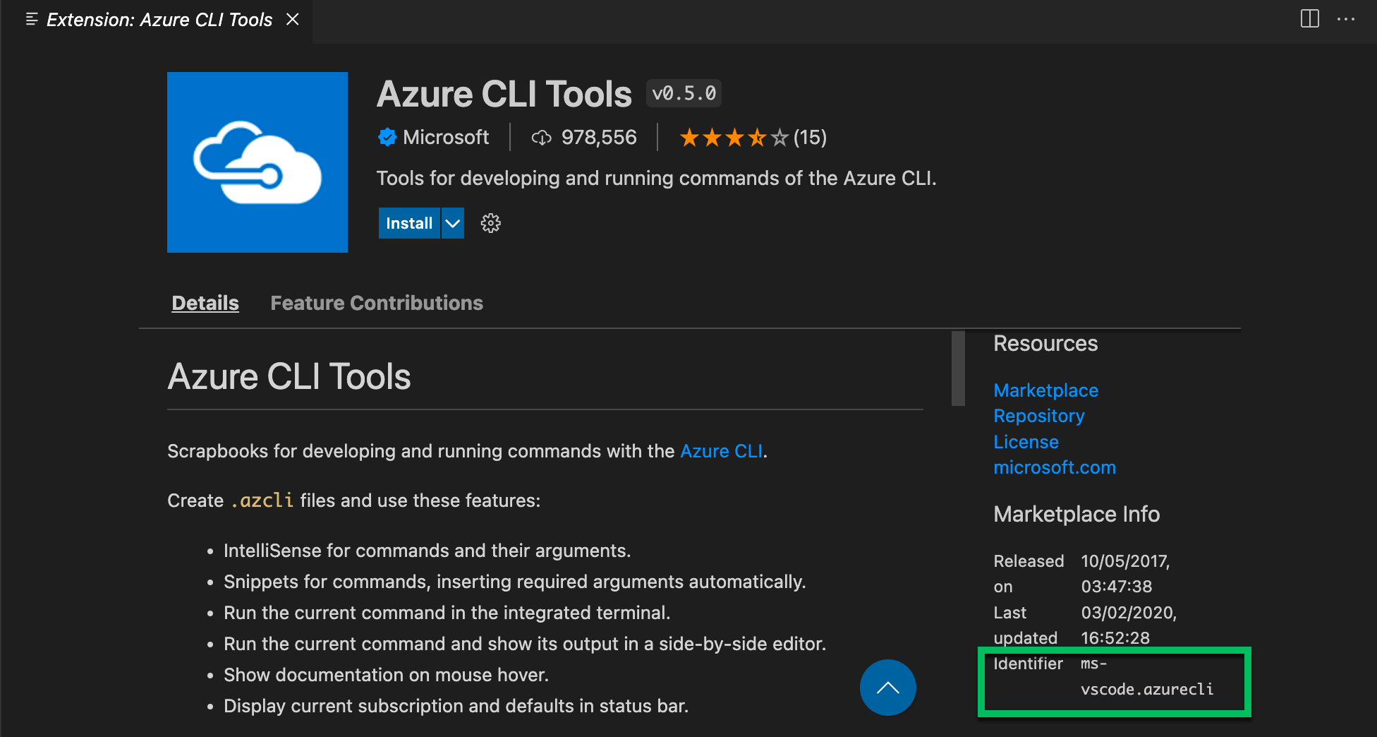 Screenshot showing the extension identifier on the extension details page.