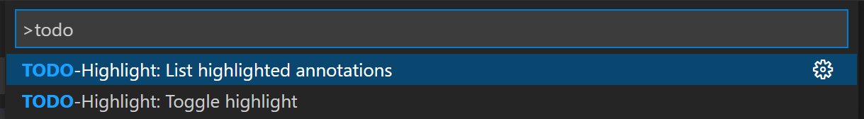 Screenshot showing the TODO Highlight commands in the Command Palette.
