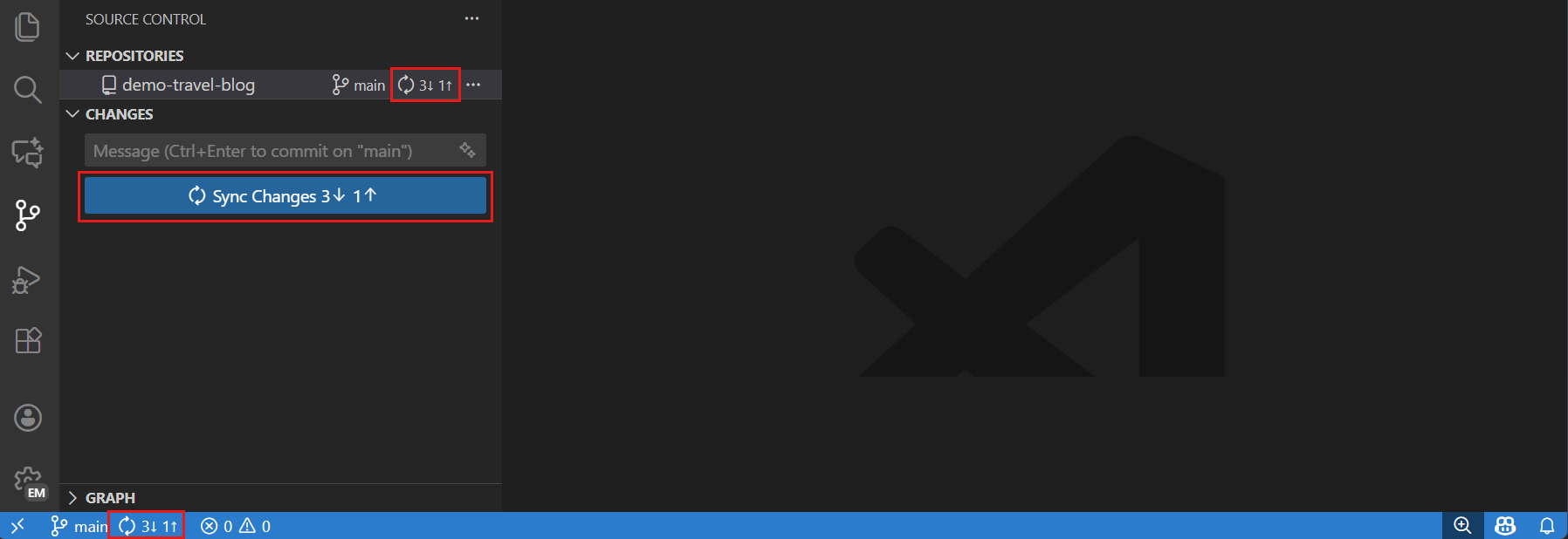 Screenshot showing the Sync Changes button in the Source Control view.