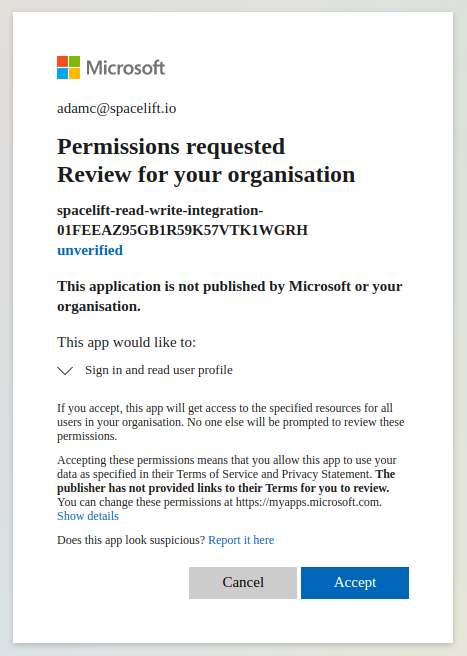 Azure admin consent form