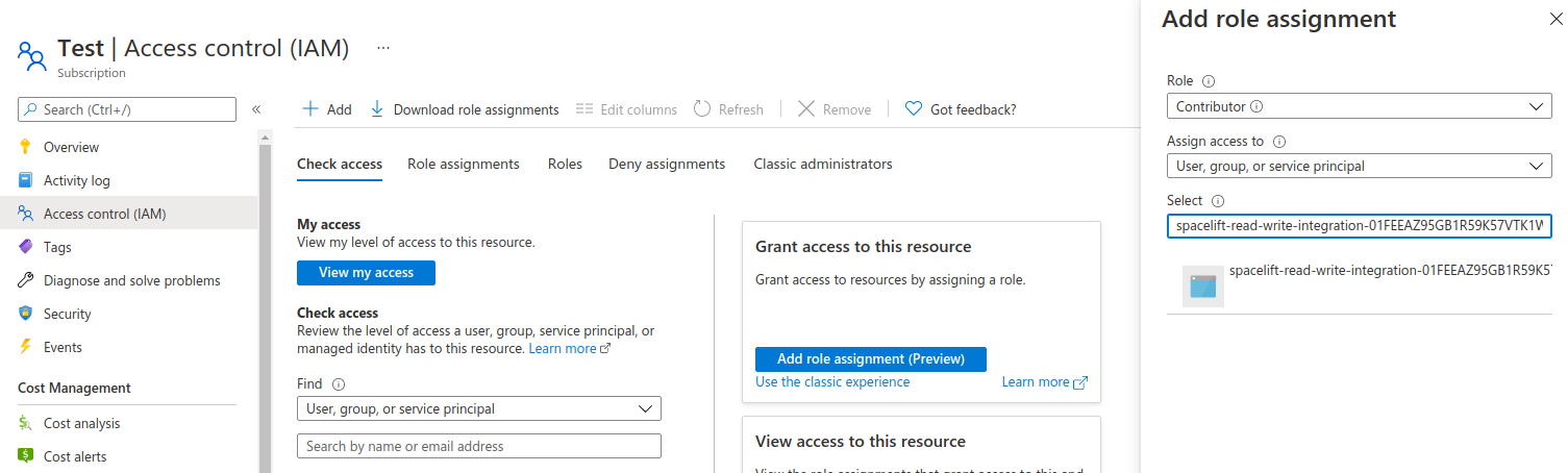 Add role assignment in Azure