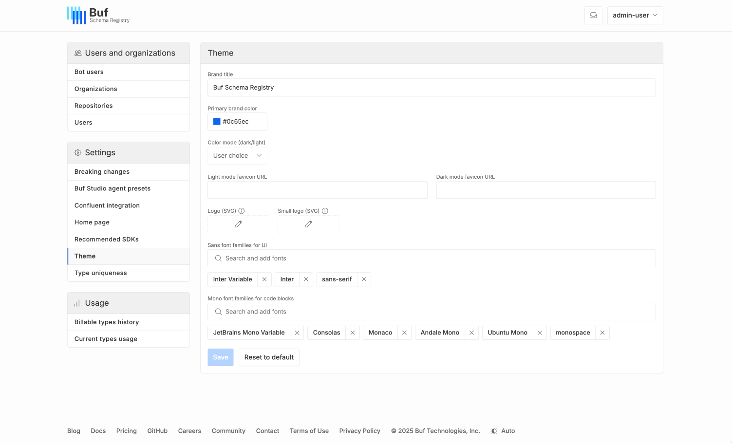 Screenshot of theme panel