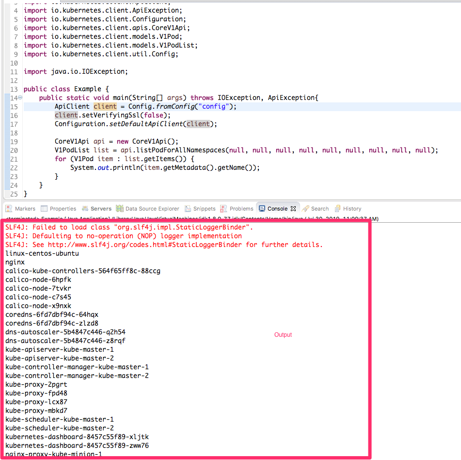 Kubernetes API java example 