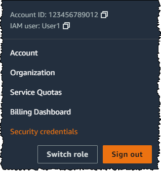 Enlace de credenciales de seguridad de la consola de administración de AWS