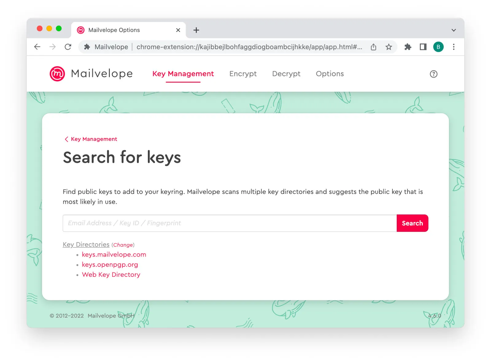 Mailvelope key search on different directories
