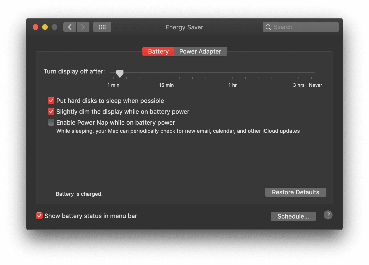 Preferências do macOS na seção "Economia de energia".