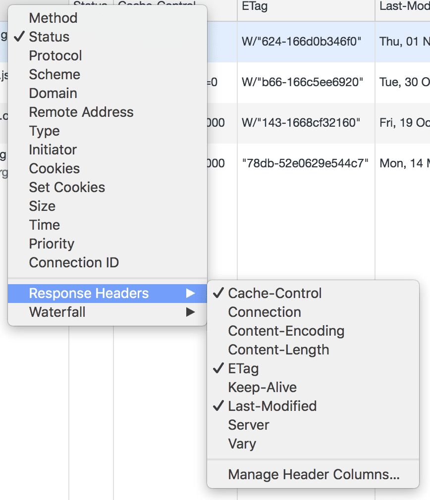 DevTools'un Ağ panelini yapılandırma.