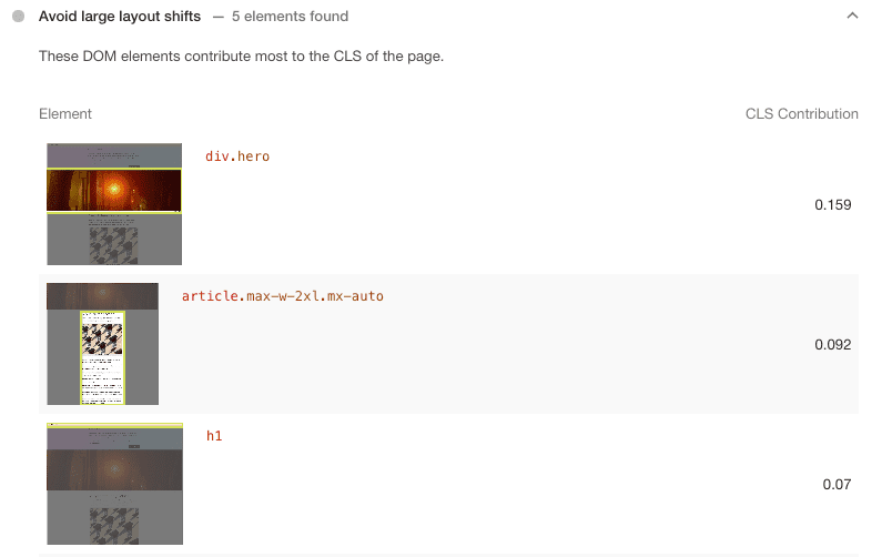 การตรวจสอบ "หลีกเลี่ยงการเลื่อนเลย์เอาต์ขนาดใหญ่" ของ Lighthouse