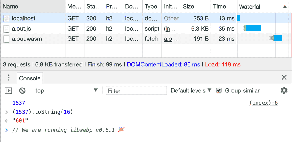 لقطة شاشة لوحدة تحكّم DevTools تعرض رقم الإصدار الصحيح