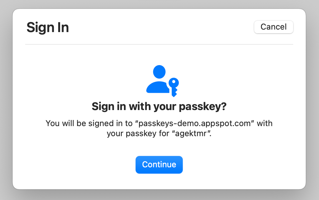 Passkey-Dialogfeld unter macOS, das angezeigt wird, wenn Touch&nbsp;ID nicht verfügbar ist.