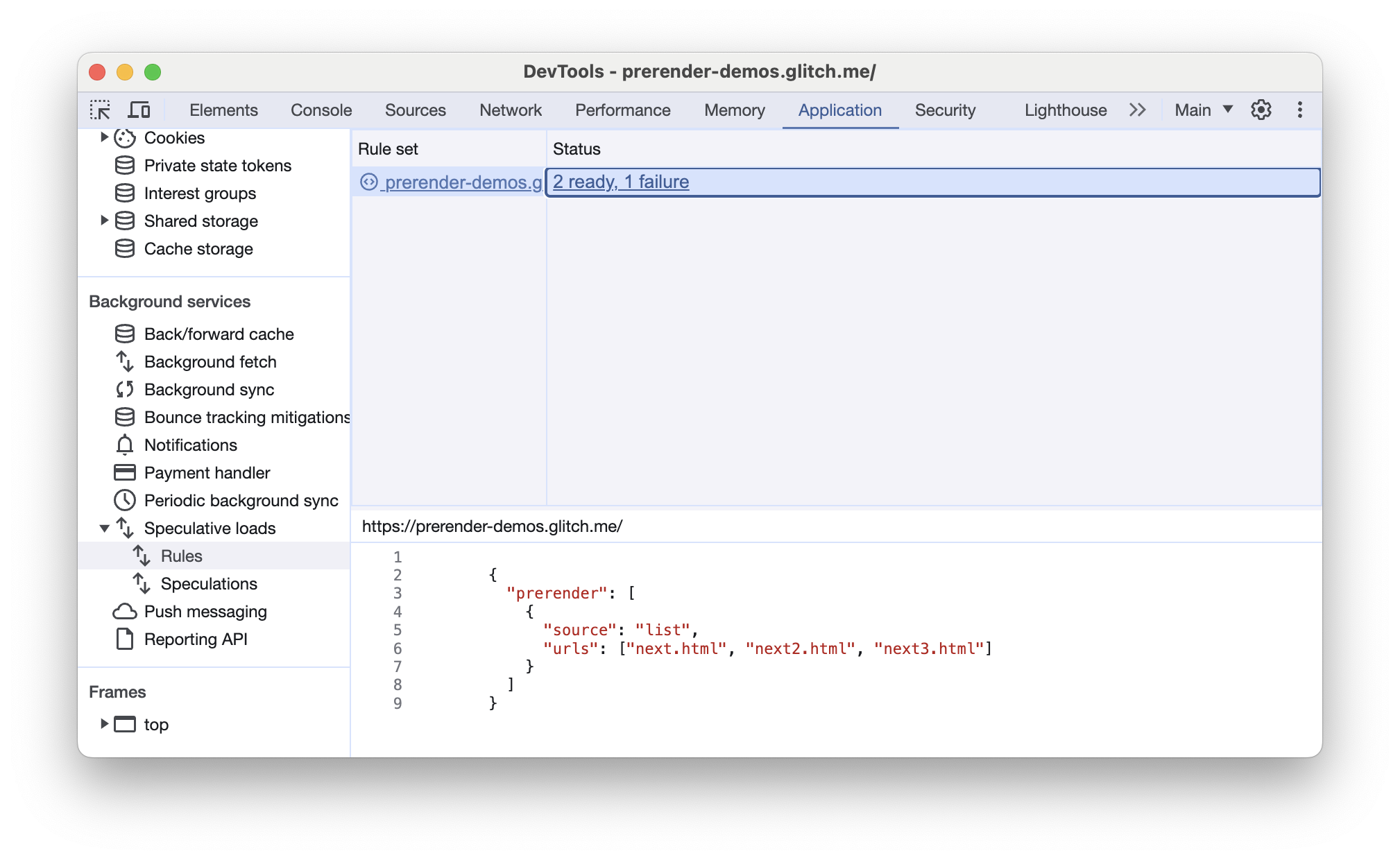 เครื่องมือสำหรับนักพัฒนาเว็บใน Chrome จะโหลดแท็บการโหลดแบบคาดเดาสำหรับหน้าเว็บที่มีกฎการคาดคะเนการแสดงผลล่วงหน้า