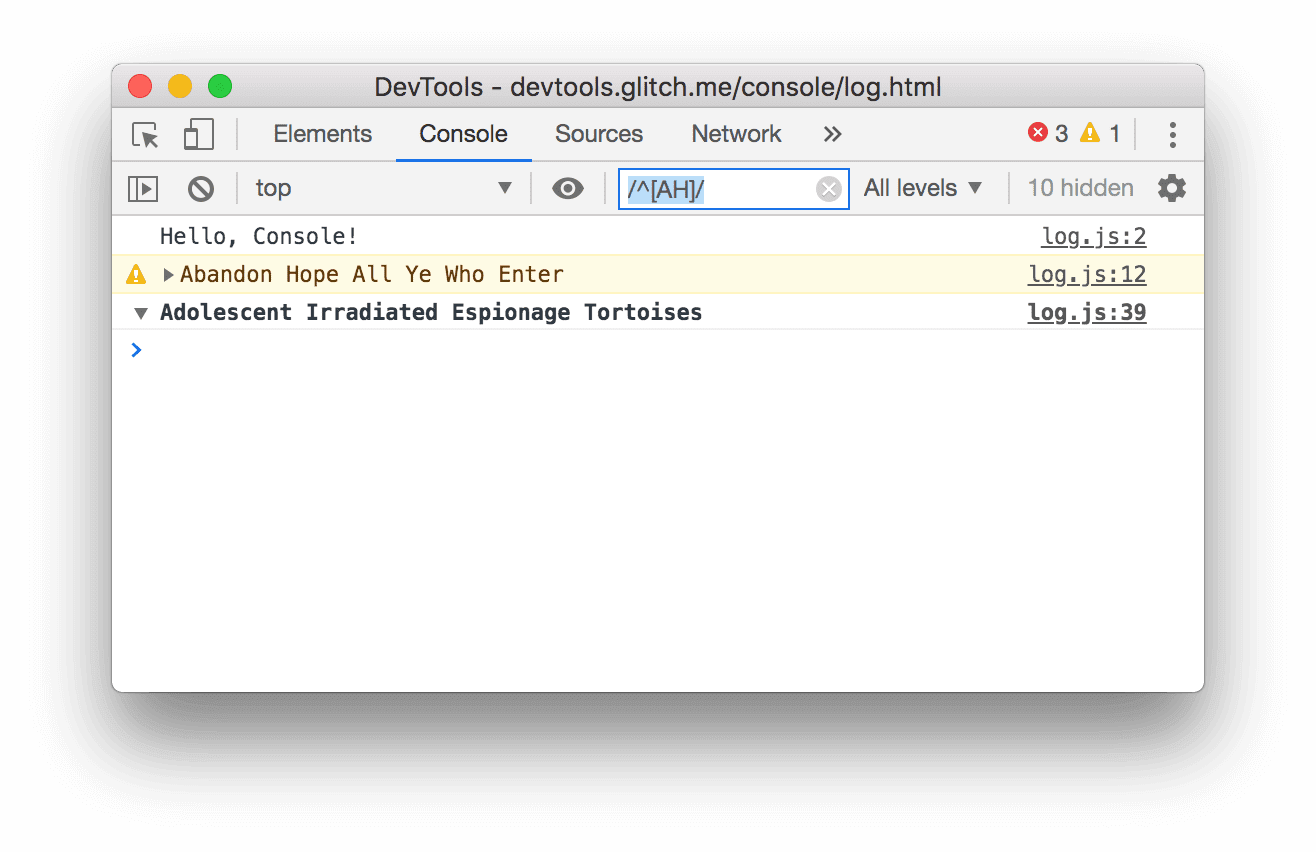 Filtra tutti i messaggi che non corrispondono al pattern `/^[AH]/`.
