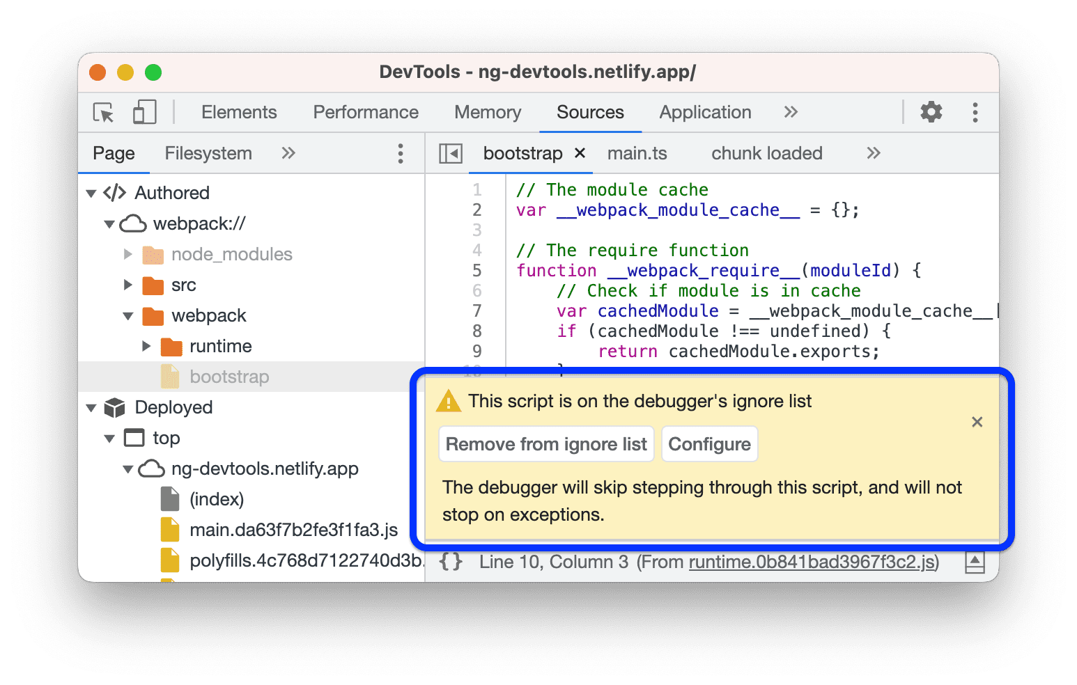 Um arquivo ignorado selecionado mostra os botões "Remover" e "Configurar".
