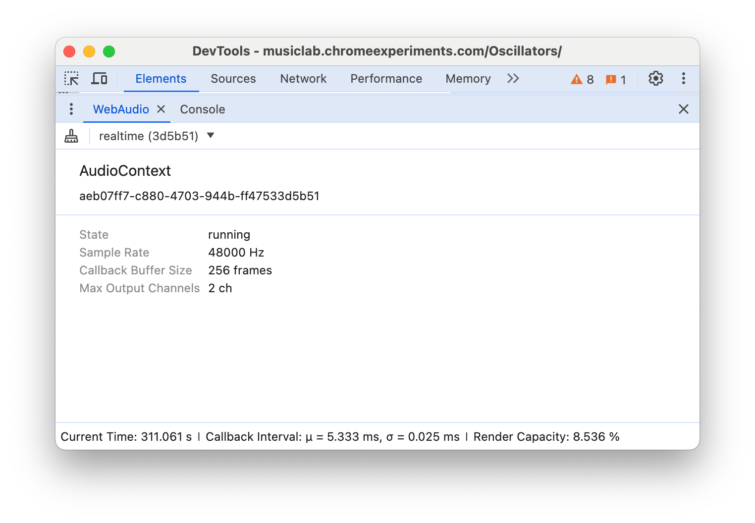 Panneau WebAudio dans DevTools