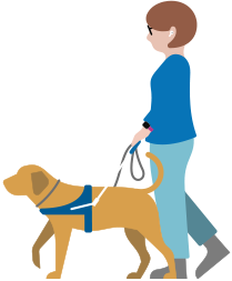 Person med nedsat syn bruger AirPods og går med sin førerhund