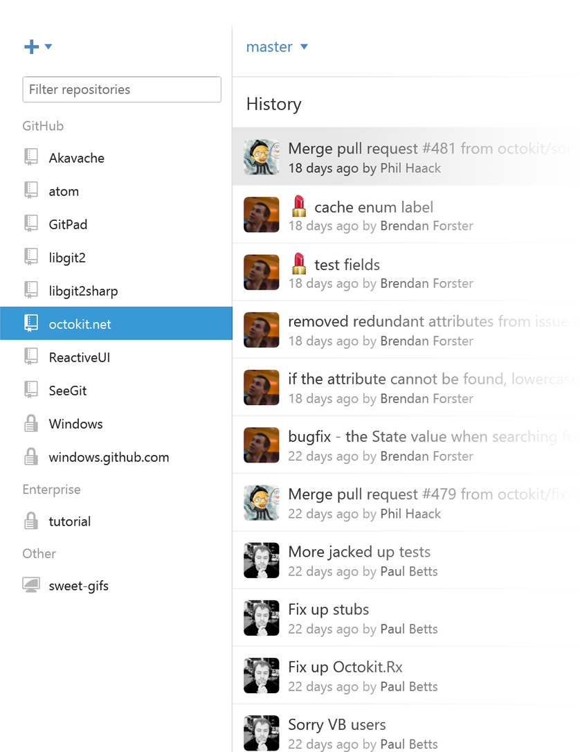 Sidebar with repositories