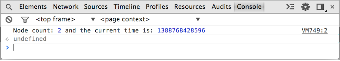 Console log output
