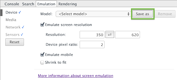 sensors pane in the DevTools emulation drawer