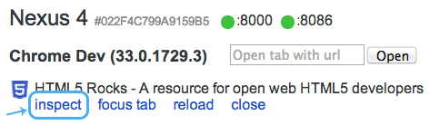 Click inspect to start remote debugging