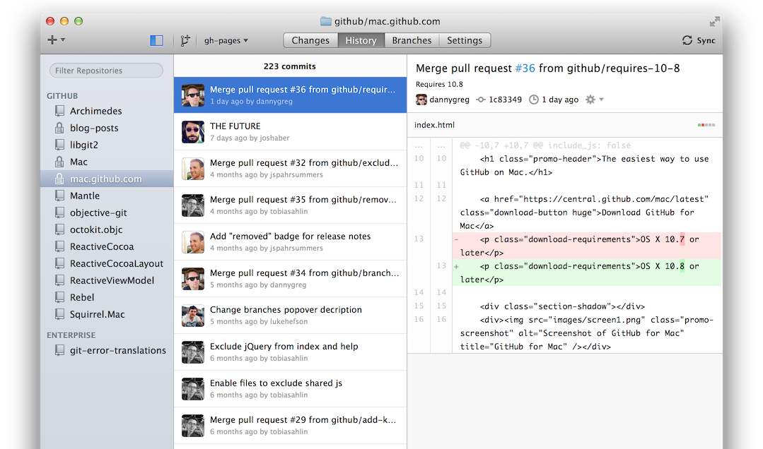 Screenshot of GitHub for Mac