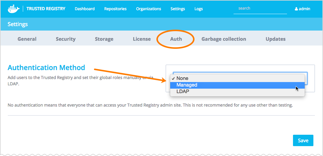 Auth settings page</admin/settings#auth>