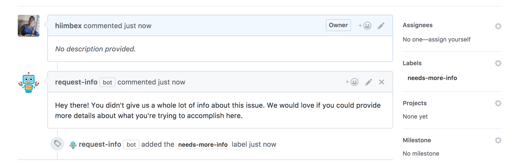Screenshot of Request Info app