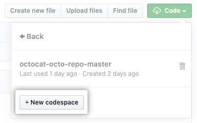 New codespace button
