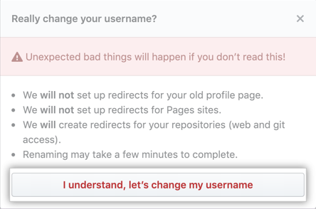 Change Username warning button