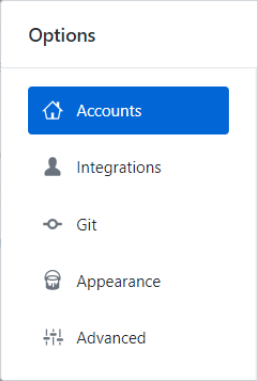 The Options menu navigation
