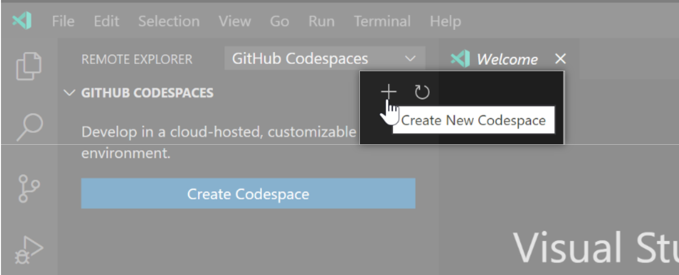The Create new Codespace option in Codespaces